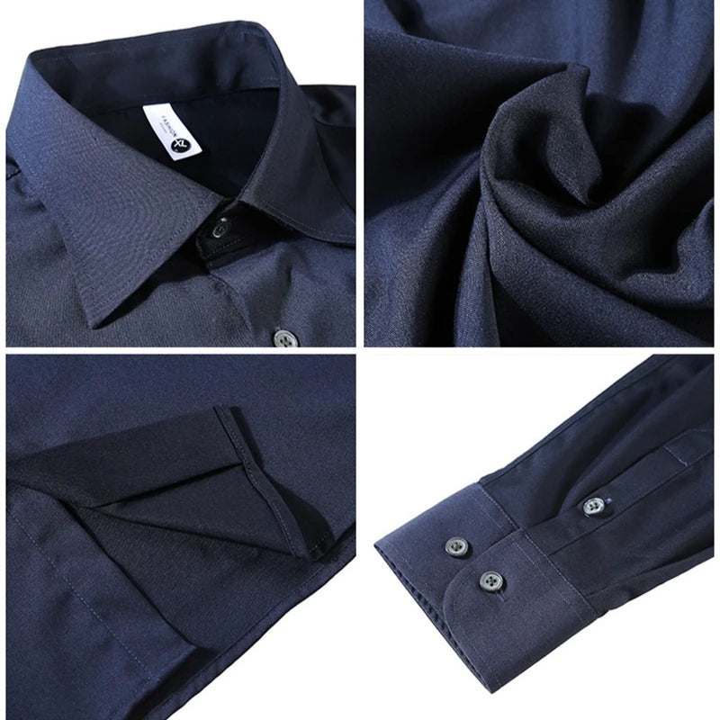 Men's Bamboo Fiber Hidden Placket Shirt Breathable Long Sleeve Button-Down for Business & Casual Wear