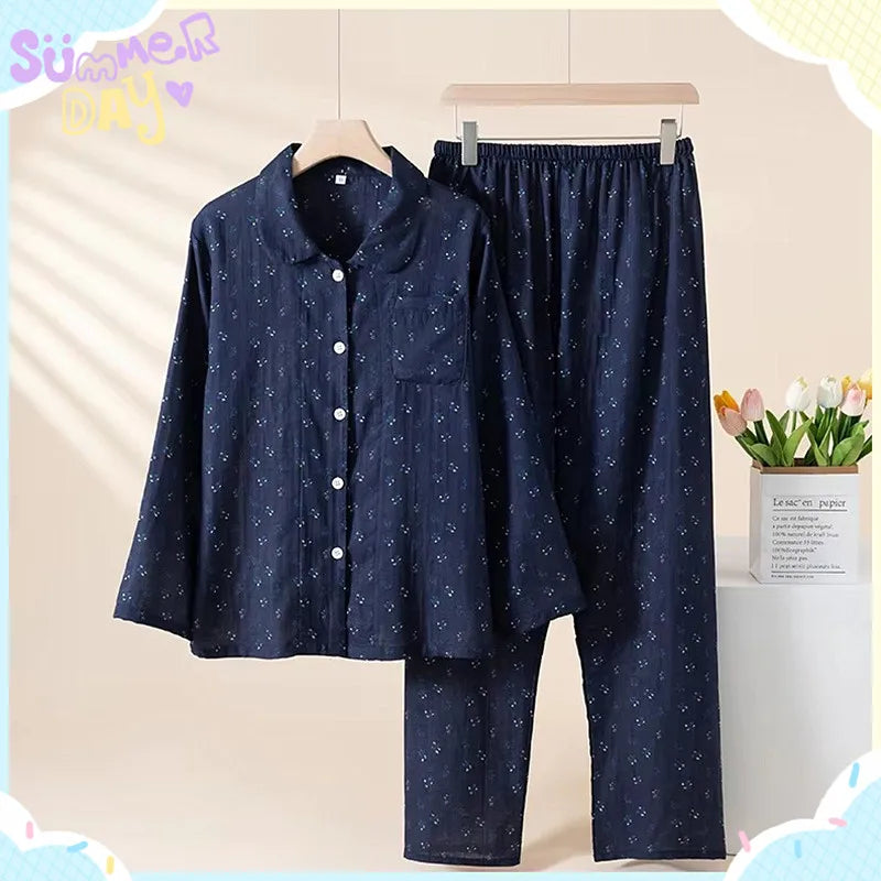 ឈុតគេងសម្រាប់នារី 100% កប្បាស រដូវរងា ខោដៃវែង ឈុតគេងសម្រាប់នារី សម្លៀកបំពាក់នៅផ្ទះ