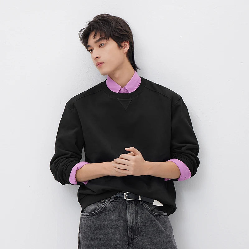 Semir Versatile Hoodie Men Spring Solid O Neck Long Sleeve Soft Comfortable Casual Basic Layer Daily Top