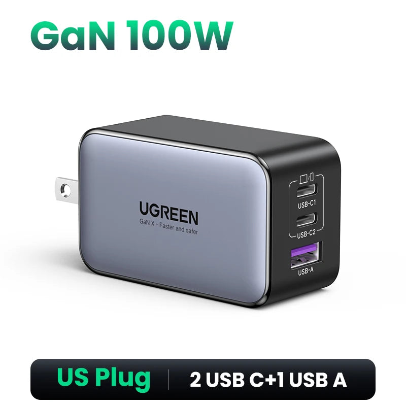 UGREEN 100W GaN Charger USB C Charger QC4.0 3.0 Quick Charge For Macbook Air Laptop Tablet PDFast Charger For iPhone 17 16 15Pro