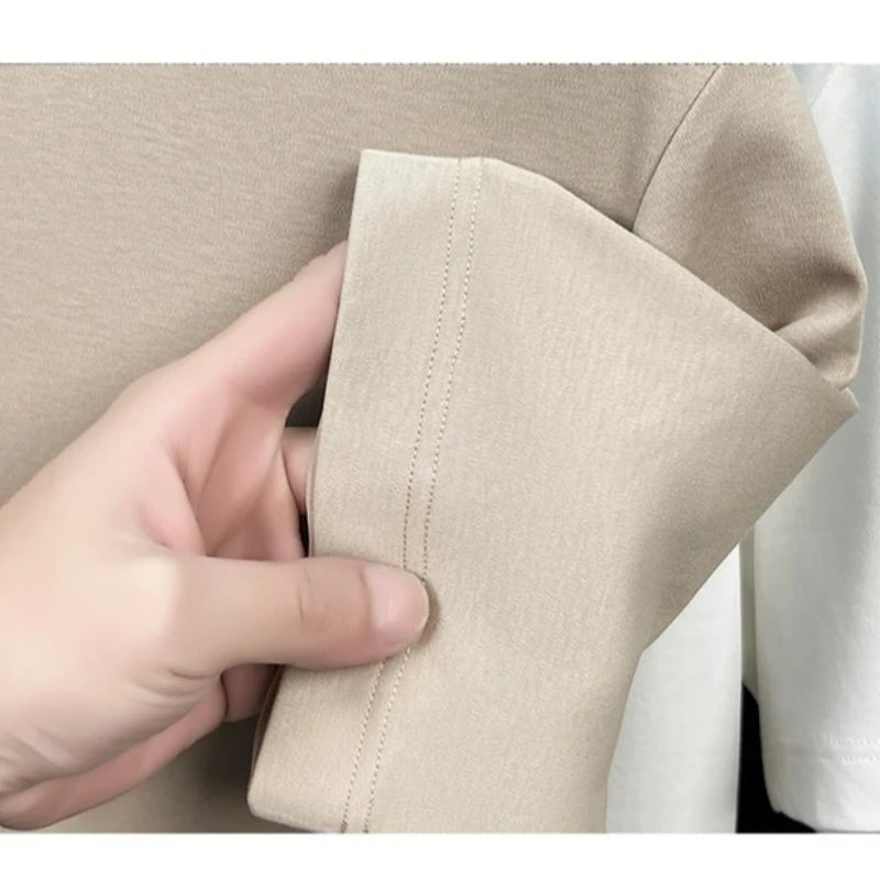 Men's 2026 Spring Summer Contrast Collar T-Shirt, Soft Cotton Blend, Round Neck Short Sleeve, Smart Casual Daily Wear