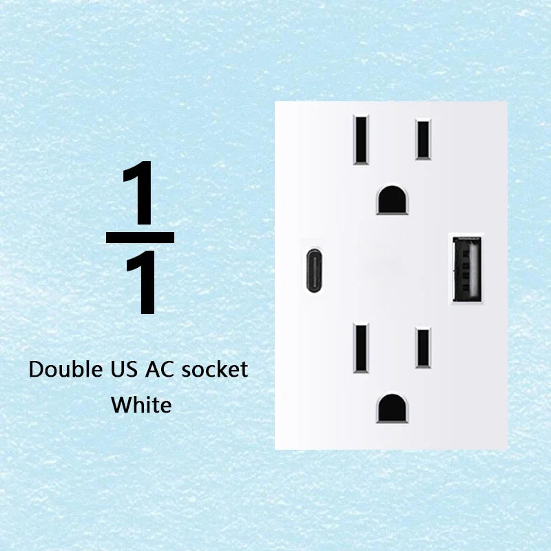 Brazilian Italian Chile  US EU Standard PC panel Free Combination Function USB Type C Key DIY Switch Socket 118mm*75mm White