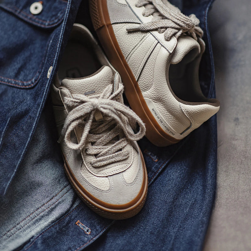 Maden Men's Vintage Full Grain Leather Training Shoes Versatile Comfortable Breathable Low Top Sneakers Outdoor Casual Shoes