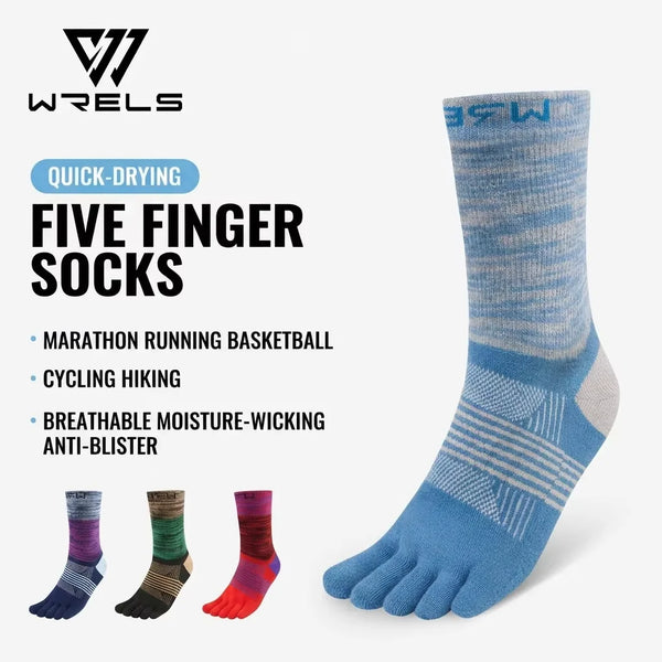 WRELS 1/2/3 Pairs Running Toe Socks Anti Blisters Cotton 5Finger Socks Men Women Seamless Moisture Wicking Athletic Hiking Socks