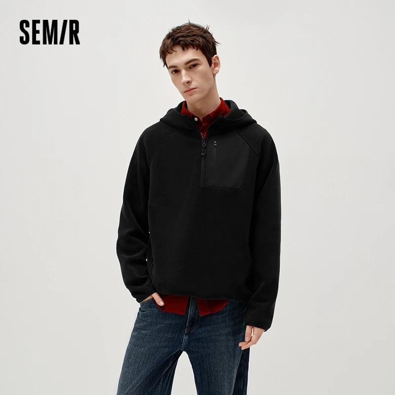 Semir Men Hooded Hoodies Antistatic Polar Fleece Outdoor Panel Design Water Repellent Raglan Sleeve 2026 New Winter Daily Wear