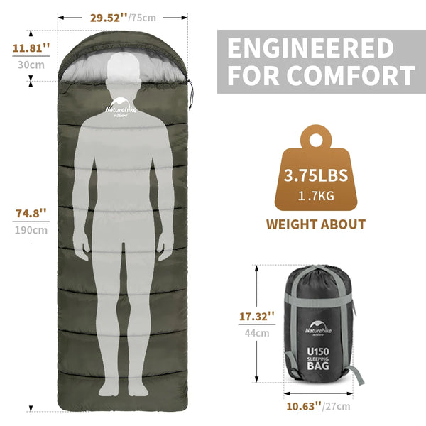 Naturehike Sleeping Bag Ultralight Compact Potable Envelope Winter Sleeping Bag Cotton Quilt Travel Outdoor Camping Sleeping Bag