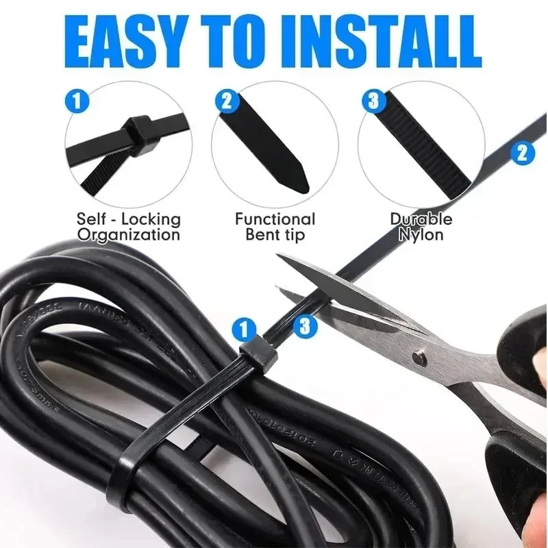 100-1000 PCS Self-locking Plastic Nylon Tie Black Fastening Strap Cable-Tie-Set Cable Zip Tie Fastening Ring Zip Wraps Strap Tie