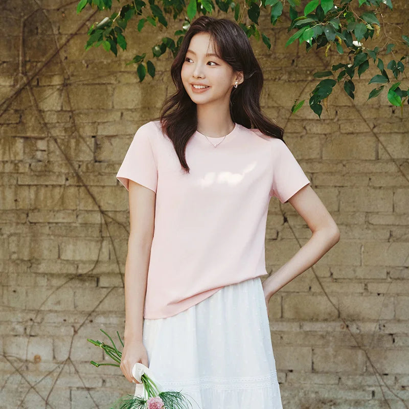 Semir Slim Fit Tshirt Women Summer Solid Color Basic Crew Neck White Cool Touch Casual Comfortable Fashion Slim Top