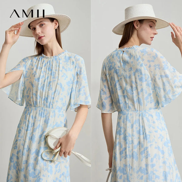 AMII រ៉ូបវែងដៃខ្លីបោះពុម្ពបែបសាមញ្ញសម្រាប់នារីទាន់សម័យឆ្នាំ ២០២៦ រ៉ូបថ្ងៃកំណើតកមូលបែបប្រណីត 12522153
