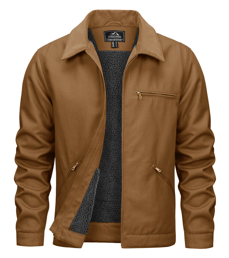 TACVASEN Heavy Duty Canvas Work Jackets Mens Construction Duck Retro Jacket Sherpa Waterproof Warm Winter Coats Cotton Pockets