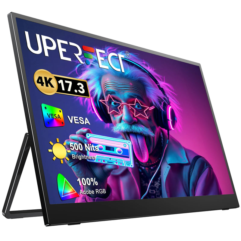 UPERFECT Truely 4K Computer Monitor 17.3" IPS UHD 500 Nit Brightness 3840X2160 USB C HDR FreeSync Speaker Type-C HDMI OTG VESA