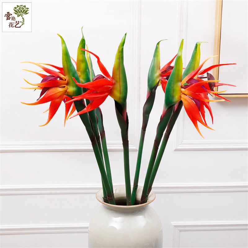ផ្កាសិប្បនិម្មិត Bird of Paradise 1PCS ផ្កាដើមវែងធ្វើពីជ័រសមស្របសម្រាប់ការតុបតែងពិធីជប់លៀងនៅផ្ទះ DIY