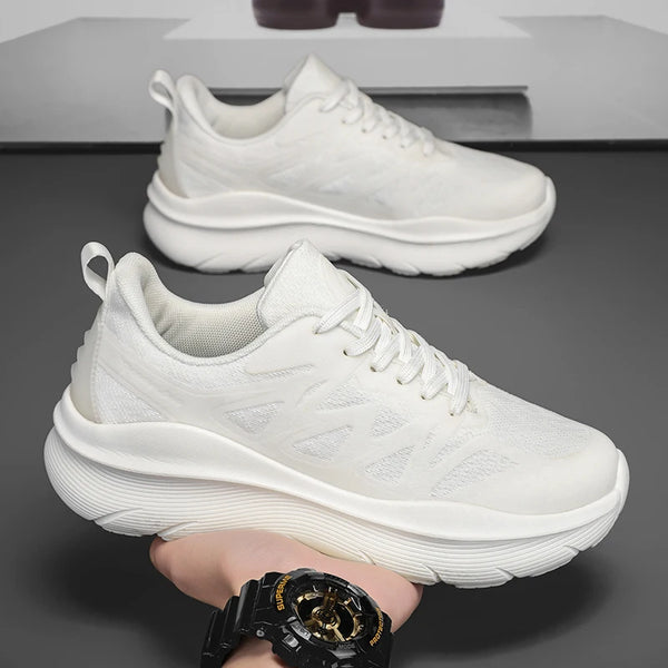 Men Women All White Thick Cushioned Running Shoes Lightweight Breathable Mesh Platform Sneakers Non Slip Athletic Walking Shoes