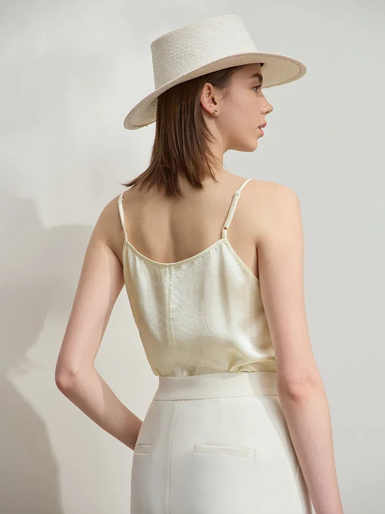 អាវកាក់ AMII Minimalist សម្រាប់ស្ត្រី រដូវស្លឹកឈើជ្រុះ រដូវក្តៅ ឆ្នាំ២០២៥ ថ្មី Basic Luxury Acetate Straight Vest អាចលៃតម្រូវបាន អាវកាក់ Camis Tops12511051