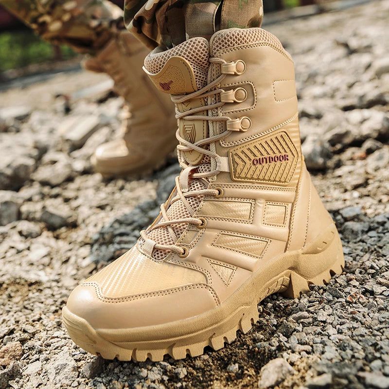 Men's Field Training Boots Four Season New Anti-Slip High Top Breathable lightweight Wear-Resistant Outdoor Hiking Walking Boots