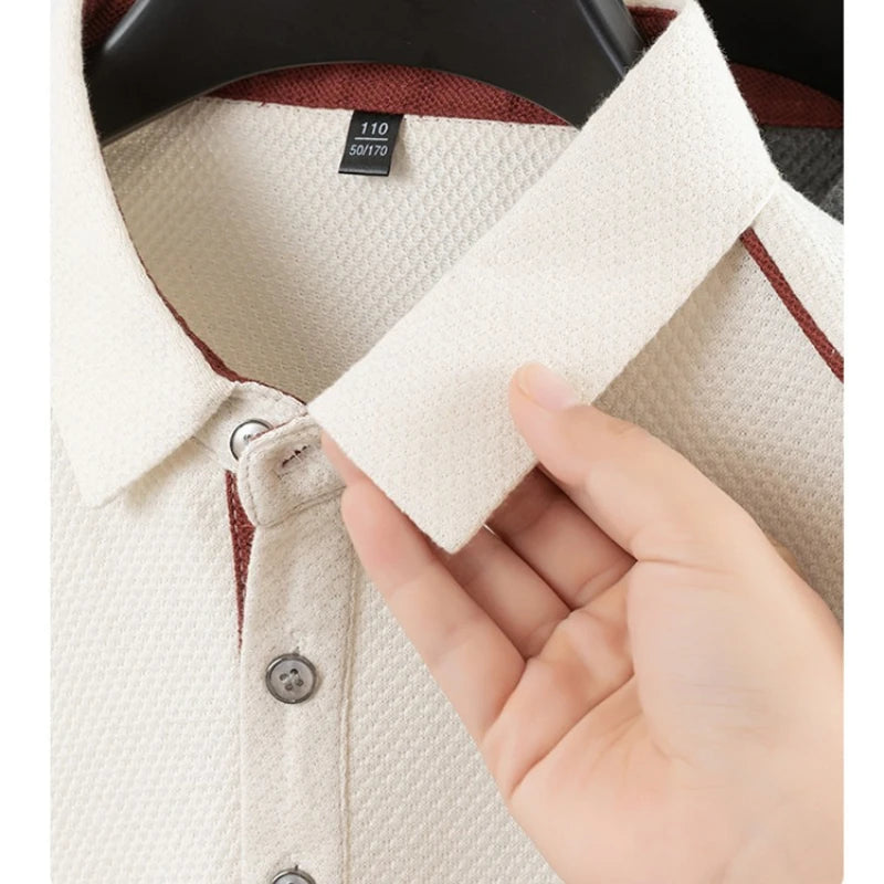 100% Cotton Men's Polo Shirt Gold Medal Quality Pineapple Pattern Polo Shirt, Asymmetric Placket Design, Novelty Style