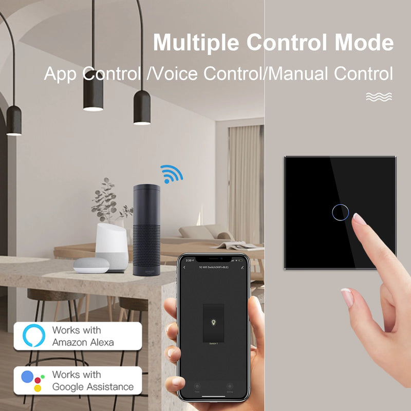 BSEED Wifi Light Switches Smart Wall Switch 1/2/3Gang 1/2/3/4Way Touch Sensor Switch With Normal Socket Support Tuya Smart Life