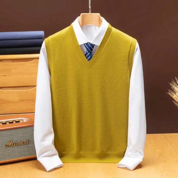 Men's V-Neck Knitted Vest Acrylic Blend Sleeveless Sweater Casual Business Tank Top