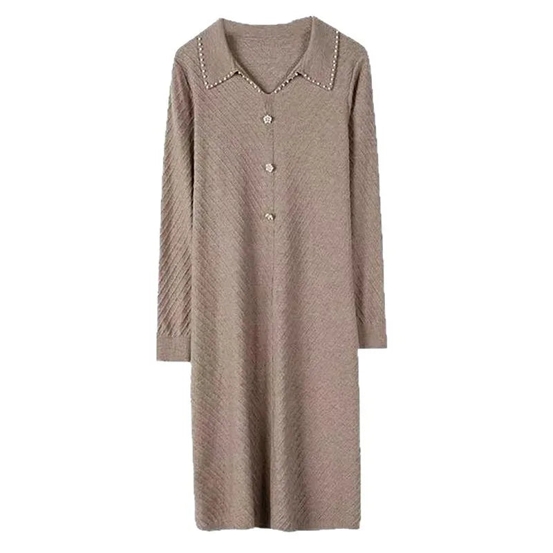 Elegant Lapel Long Sleeve Tops Knitting Woman Clothes Woolen Spring Autumn Knitwear Women's Sweater Pullover Dress Female