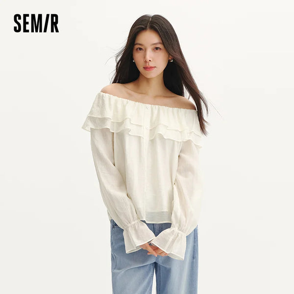 អាវ Semir សម្រាប់នារី ដៃអាវរាងដូចចង្កៀង រចនាបថបារាំងតូច ម៉ូដសាមញ្ញ រដូវក្តៅ ឆ្នាំ២០២៦ អាវធំសម្រាប់ស្លៀកបានច្រើនយ៉ាង