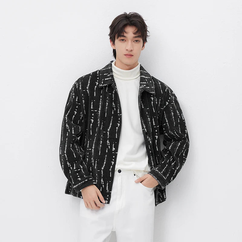 Semir Textured Jacket Men Spring Jacquard Denim Vintage Washed Loose Casual Fashion Personality Stylish Top