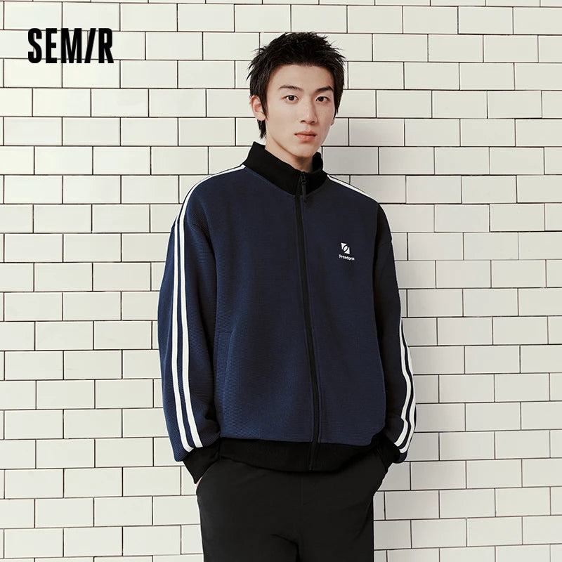 Semir Men Jacket Track Stripe Colorblock Letter Embroidery Loose Stand Collar Casual Autumn Outerwear Daily Wear 2026