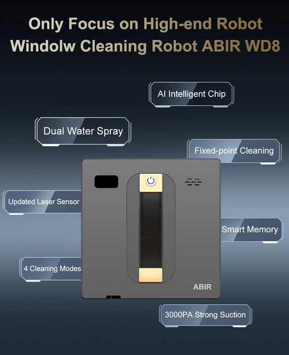 Robot Window Vacuum Cleaner ABIR WD8,Dual Ultrasonic Spray, APP&Remote Control, Smart Home Glass Mop,Auto Wall Cleaning Robot