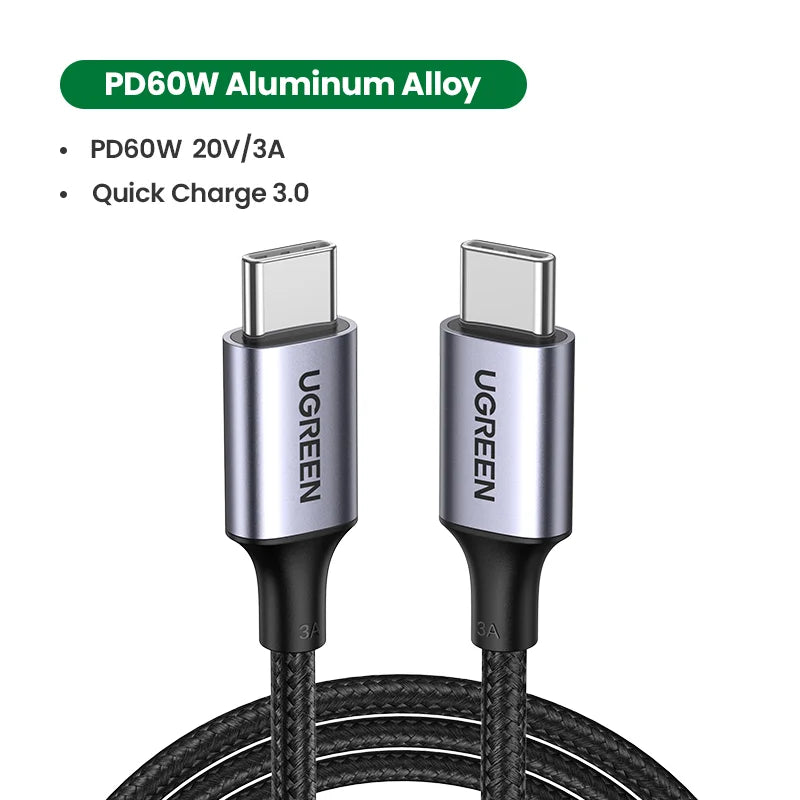 UGREEN USB C Cable PD60W Fast Charge Cable for iPhone 17 16 15 Samsung S25 S24 iPad MacBook Air Xiaomi Fast charging Data Cable