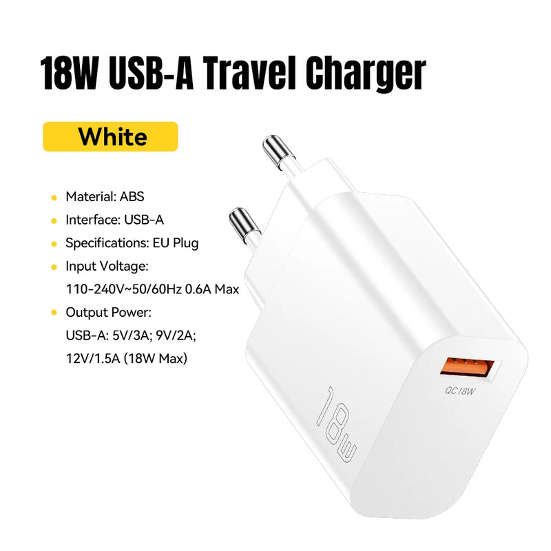 Essager 18W QC3.0 USB A Charger USB Quick Charge 3.0 Fast Wall Charger for Samsung S24 Huawei Xiaomi iPhone Mobile Phone Charger