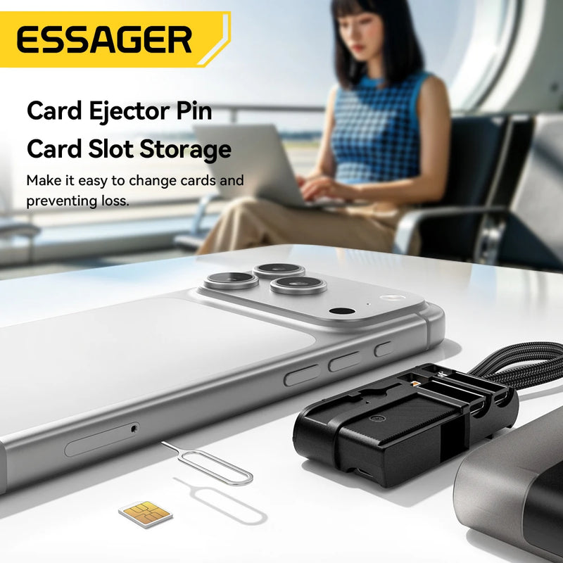 ខ្សែសាកទិន្នន័យ Essager PD 60W ពហុមុខងារ USB ប្រភេទ C សាកលឿនសម្រាប់ iPhone 17 16 15 ប្រអប់ផ្ទុកជាមួយប្រអប់ដាក់ឥវ៉ាន់ធ្វើដំណើរ