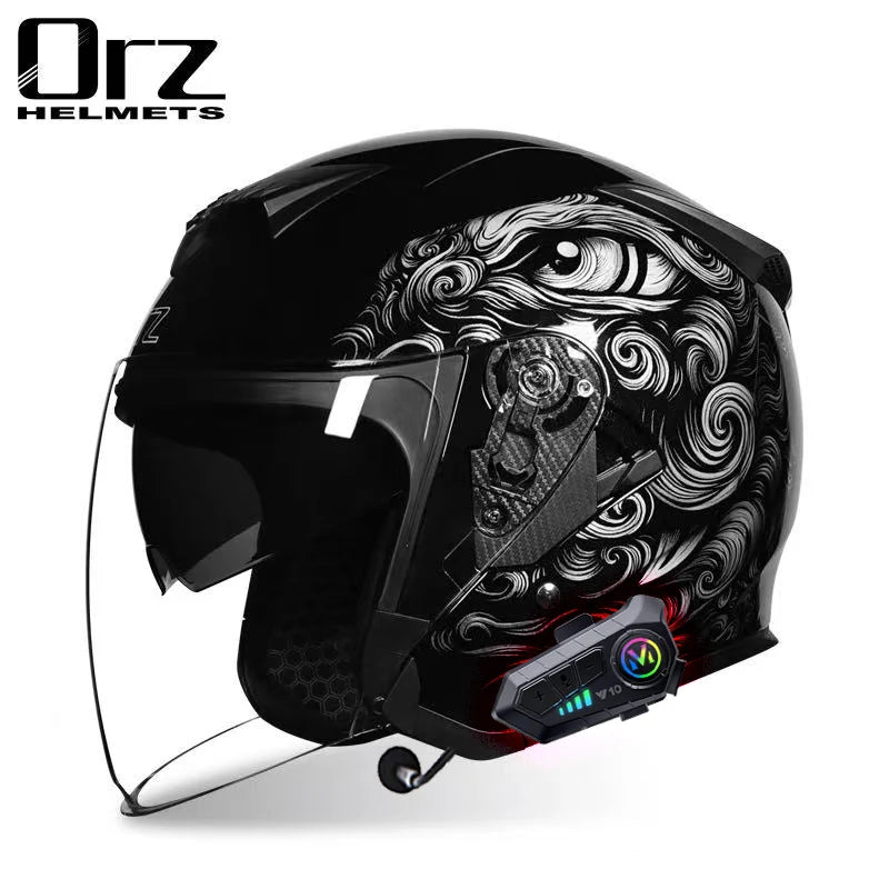 Motorcycle helmet dual lens Capacite De Moto helmet half face summer cool Casco Moto Street four season Bluetooth helmet