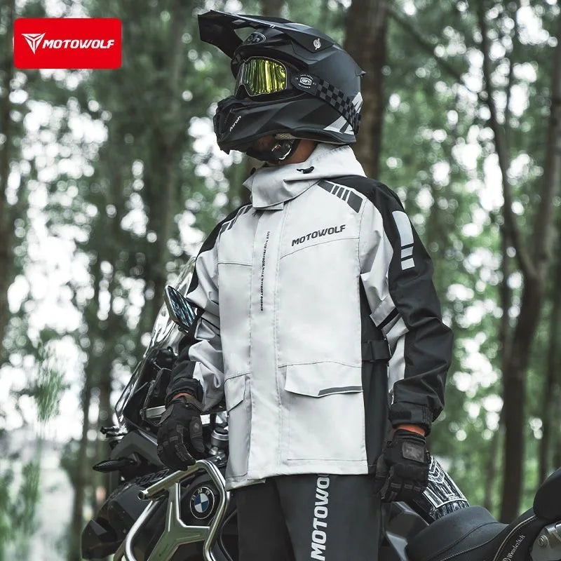 អាវភ្លៀងការពារទឹកម៉ូតូ MOTOWOLF អាវការពារភ្លៀងសម្រាប់ជិះម៉ូតូ អាវការពារភ្លៀងសម្រាប់អ្នកជិះតែម្នាក់ ខោការពារភ្លៀង