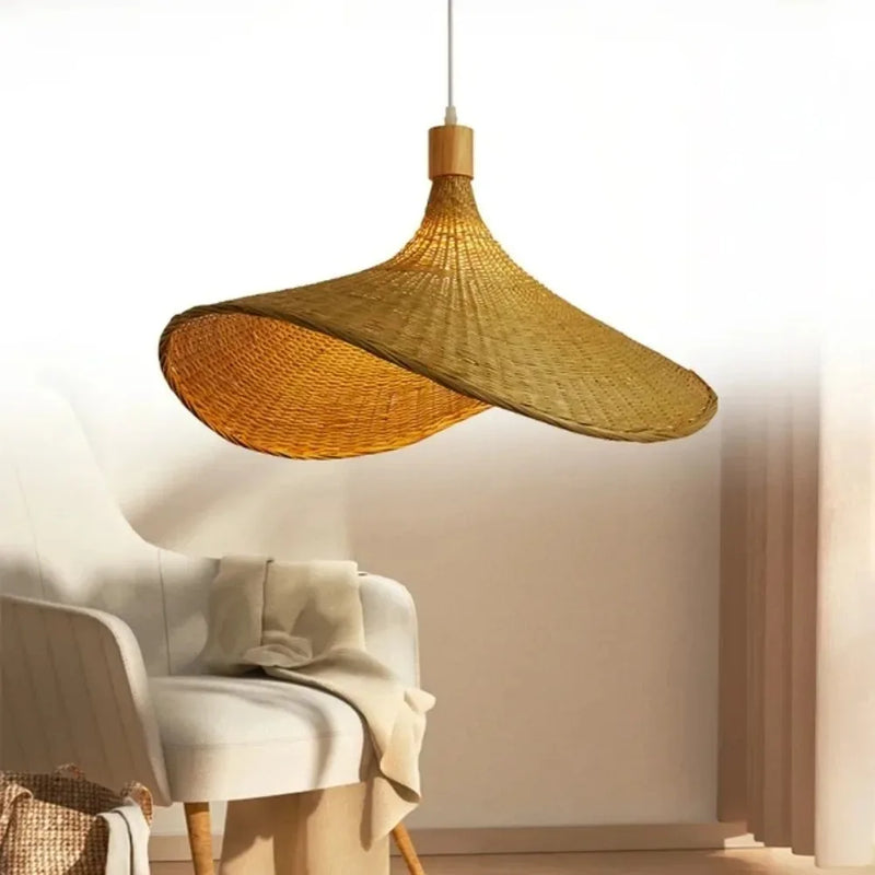 JOYINLED Woven Pendant Light Wicker Shade Handmade Rattan Basket Ceiling Chandelier Farmhouse Rattan Chandelier Living Room