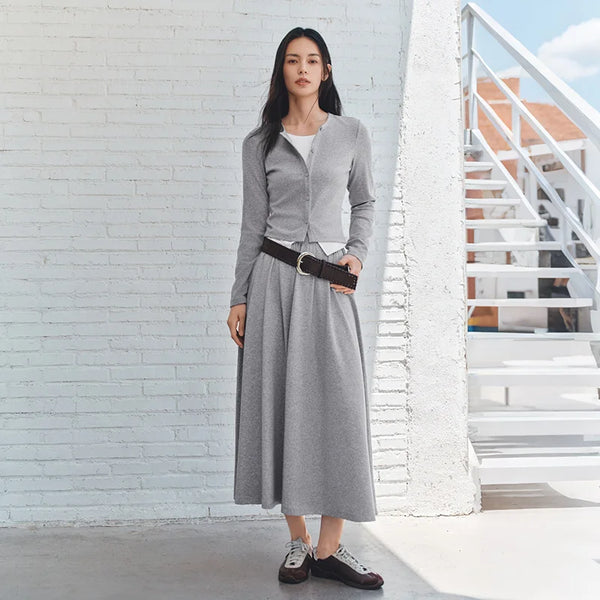 ឈុតស្ត្រី Semir ឆ្នាំ ២០២៦ កមូលខ្លី សំពត់វែងចង្កេះយឺត រដូវស្លឹកឈើជ្រុះឆ្នាំ ២០២៦ ស្ទីលធម្មតា រូបរាងស្លីម ឈុតពីរដុំ