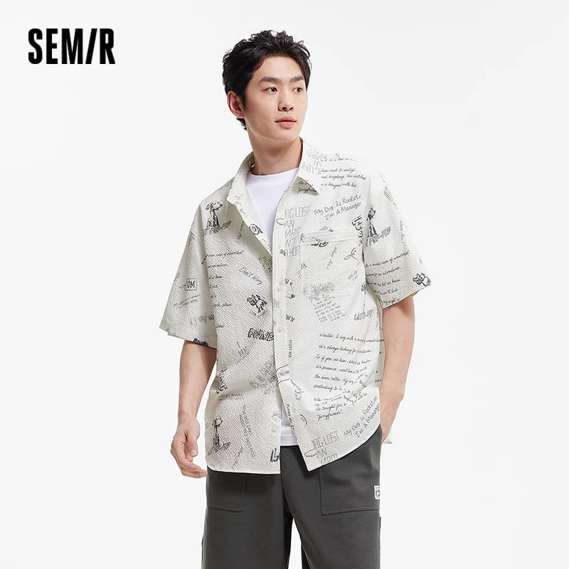 Semir Mens Shirt 2026 Short Sleeve All Over Printed Bubble Texture Tops Vacation Style Casual Fashion Soft Daily Wear