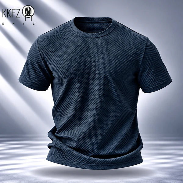 Mens Short Sleeve T Shirt Garment Fine Workmanship Breathable Soft Waffle Material Stretchy Fit For Casual Daily Wearing