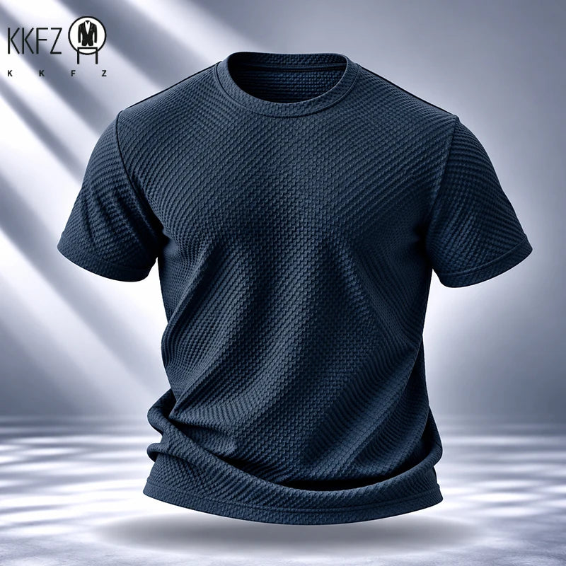 Mens Short Sleeve T Shirt Garment Fine Workmanship Breathable Soft Waffle Material Stretchy Fit For Casual Daily Wearing