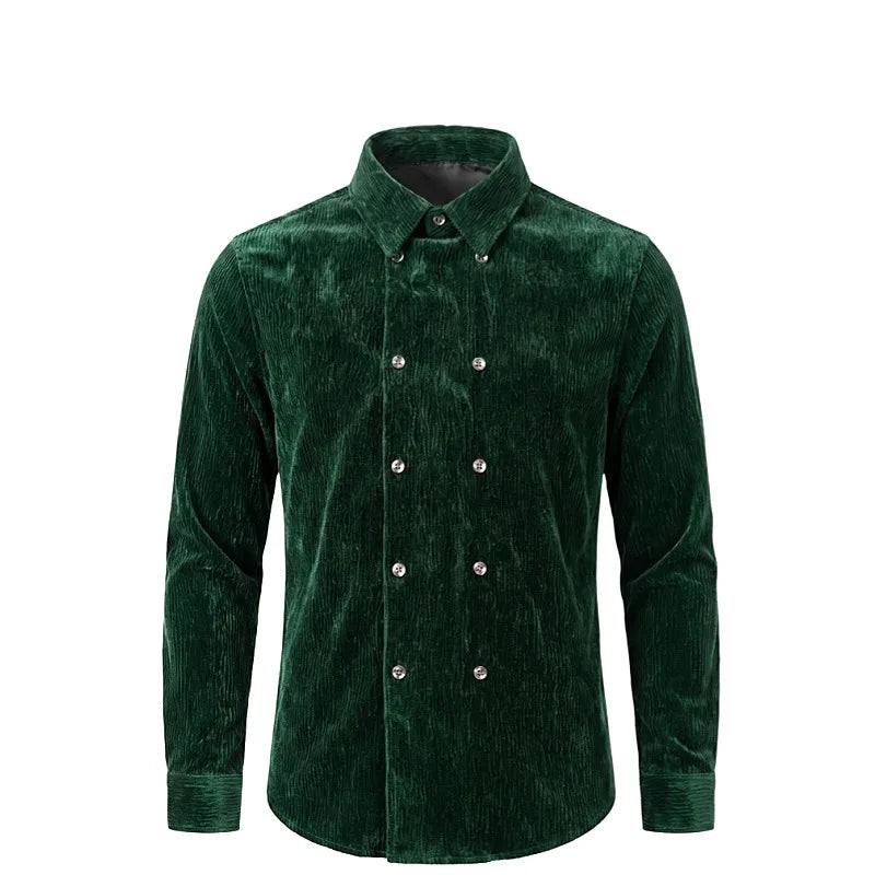 Men's Retro Double-Breasted Slim Fit Shirt – Premium Textured Fabric, Minimalist Gentleman Style for Smart Casual