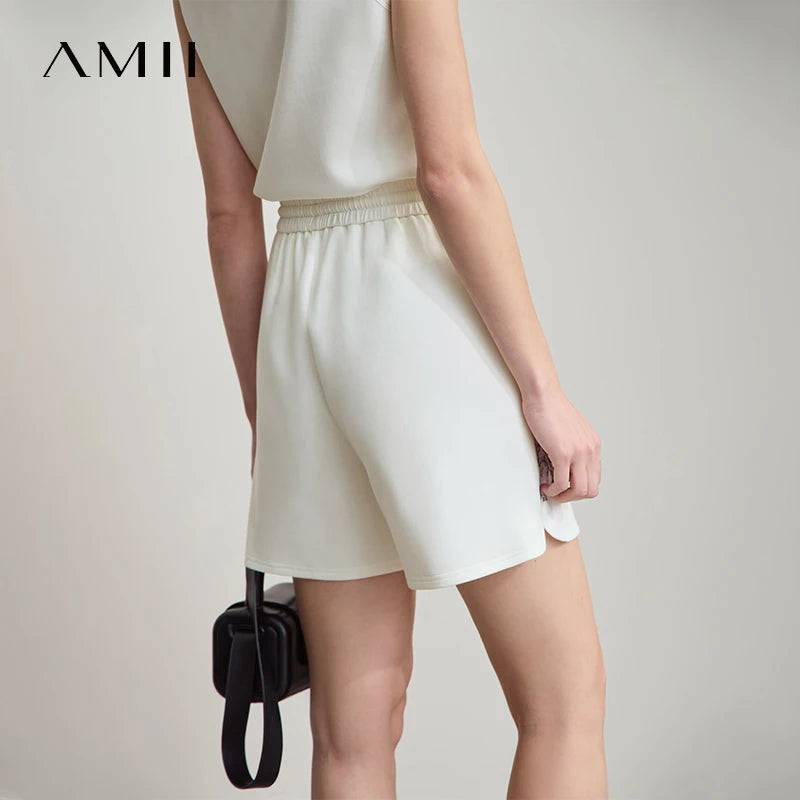 AMII Minimalist Casual Shorts for Women 2026 Summer Print Sports Style Short Pants Female Knitting Straight Pant Woman 12522004