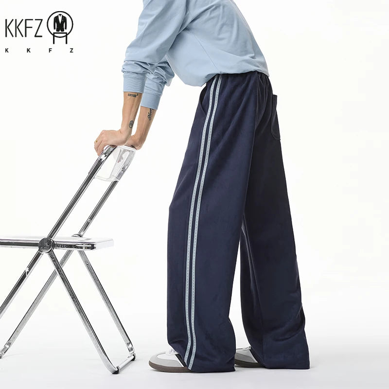 Men Casual Sporty Straight Pants Elastic Drawstring Waist Side Tape Detail Loose Wide Leg Daily Street Garment