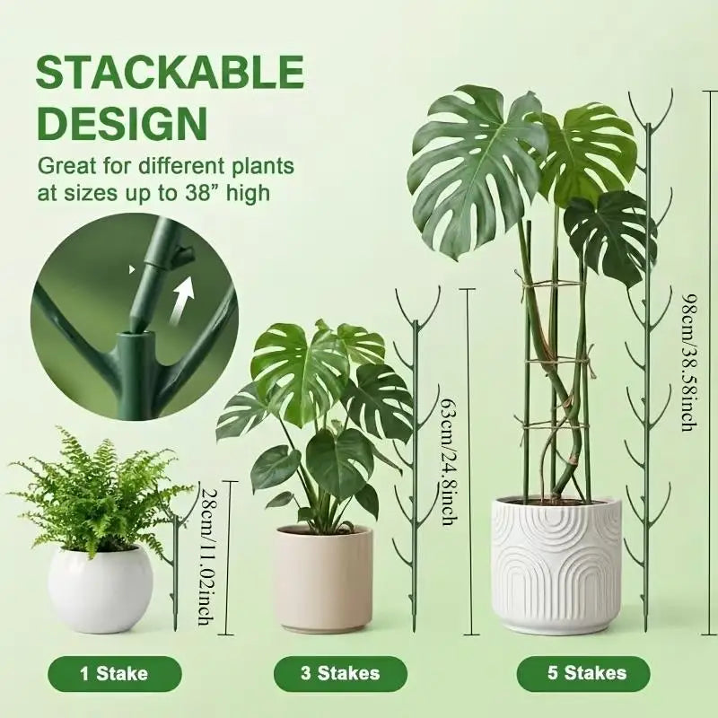 6pcs Monstera Plant Support Stakes with Ties – Stackable Trellis Design, for Climbing & Outdoor Use