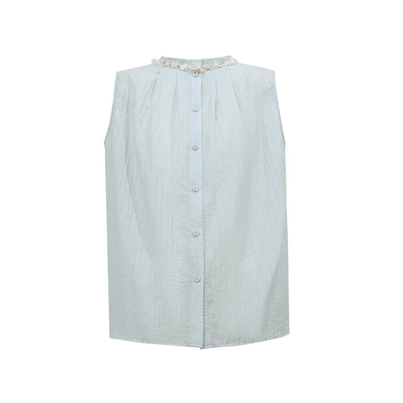 Amii Women's Shirt 2026 Summer Beaded Trim Acetate Sequin Ribbon Sleeveless Top Loose Elegant Office Women's Clothing 12622180