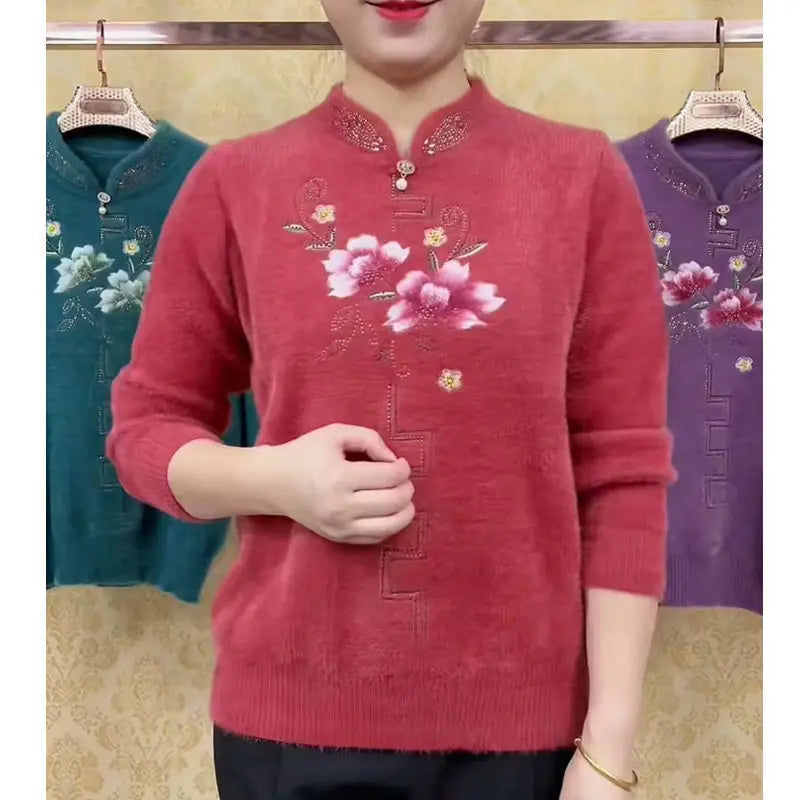 Pulls Sweater For Woman New Thicken Cashmere Sweaters & Jumpers Autumn Winter Middle Aged Mother Clothing Knit Pullover Top