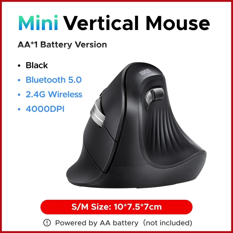 UGREEN Vertical Mouse Wireless Bluetooth5.0 2.4G Ergonomic 4000DPI 6 Mute Buttons for MacBook Tablet Laptops Computer PC Mice