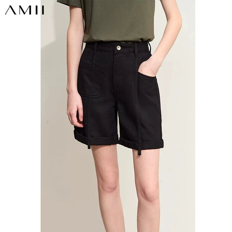 ខោខូវប៊យ Amii Minimalism ស្រី 2026 រដូវក្តៅថ្មី គែមបត់ រលុង ម៉ូដបែប Retro សម្រាប់ស្ត្រី 12442279