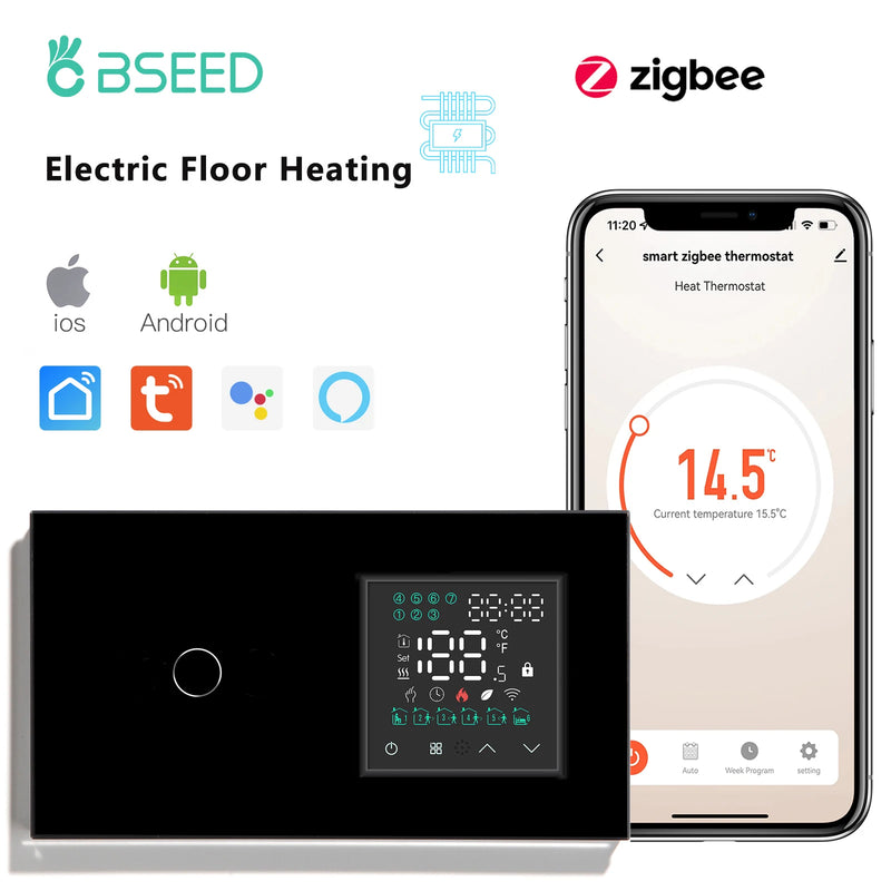 BSEED Zigbee Electric Floor Heating Thermostat Temperature Controller With Normal Socket Tuya Smart Life Google Home Control
