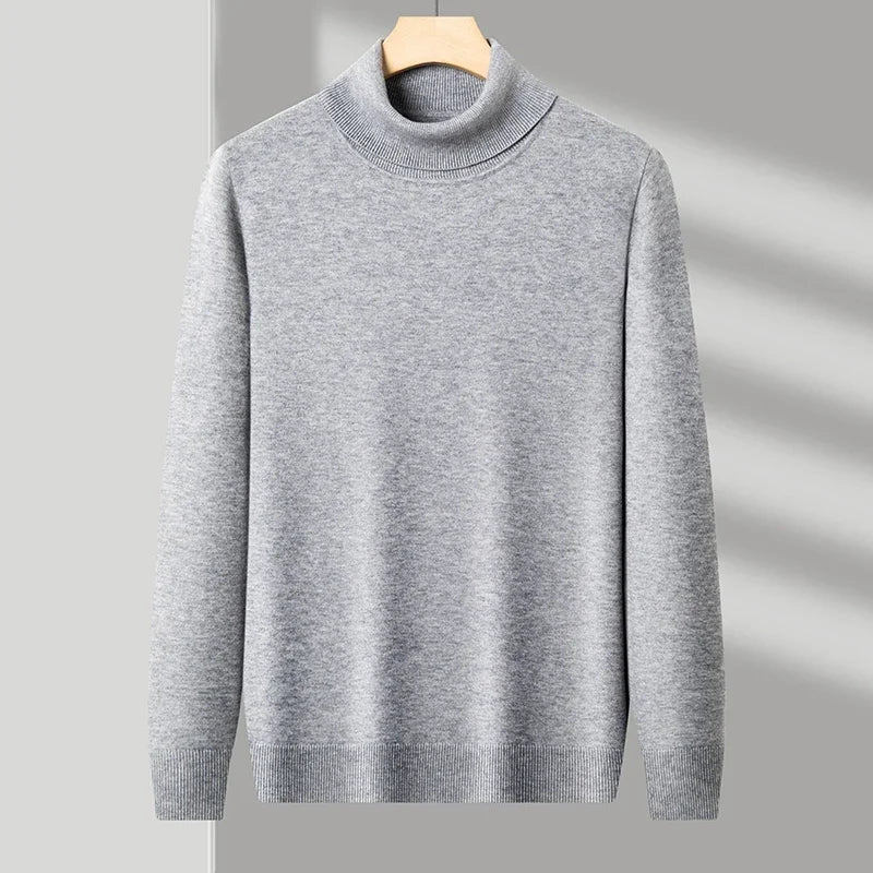 Men's Knitted Turtleneck Sweater High Quality Anti-Pilling Long Sleeve Solid Color Pullover for Autumn Trendy Streetwear