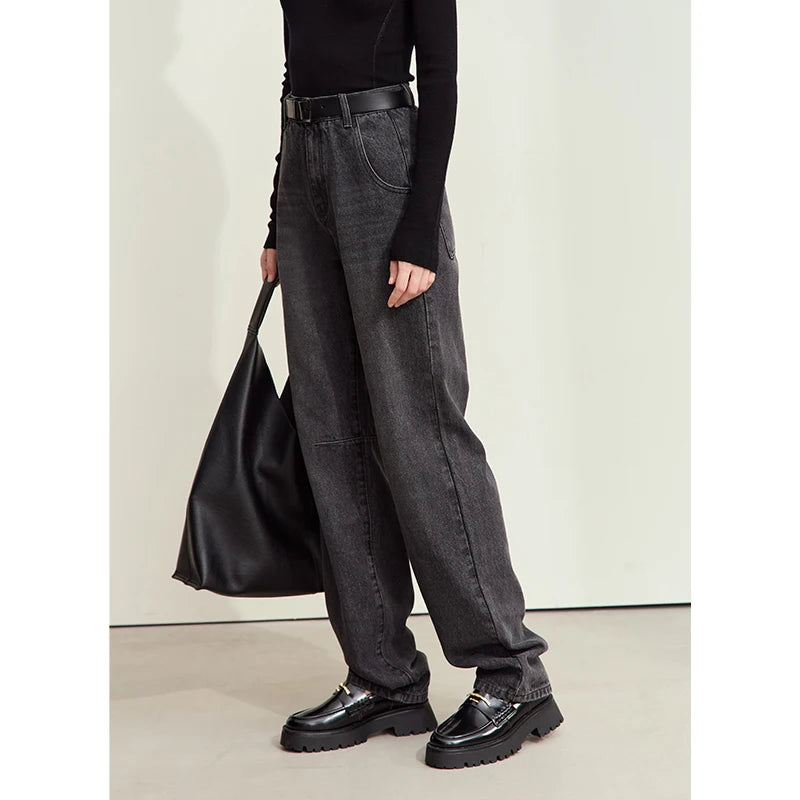 Amii Minimalism Jeans for Women 2026 Autumn New 100% Cotton Denim Style Cotton Loose Casual Retro Trousers Female Pants 12443158