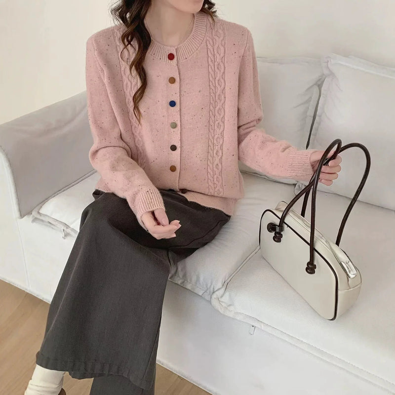 European Button Knitted Cardigan Women's Loose Lazy Style Single-breasted Long-sleeved Sweater Jacket Slim Top Female Knitwear
