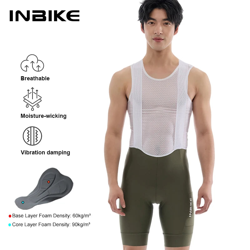 INBIKE Summer Cycling Bibs Men Long Riding Pad Bicycle Biking Clothing Bike Bib Shorts with Pockets MTB Cycling Pants Quick Dry
